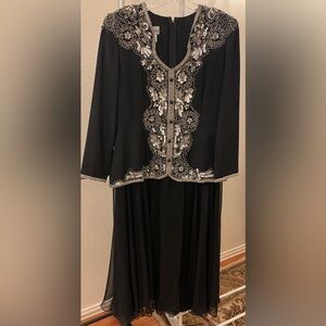 Elegant Black Dress by Jack Bryan with Silver Beading and Sequin Embellishments